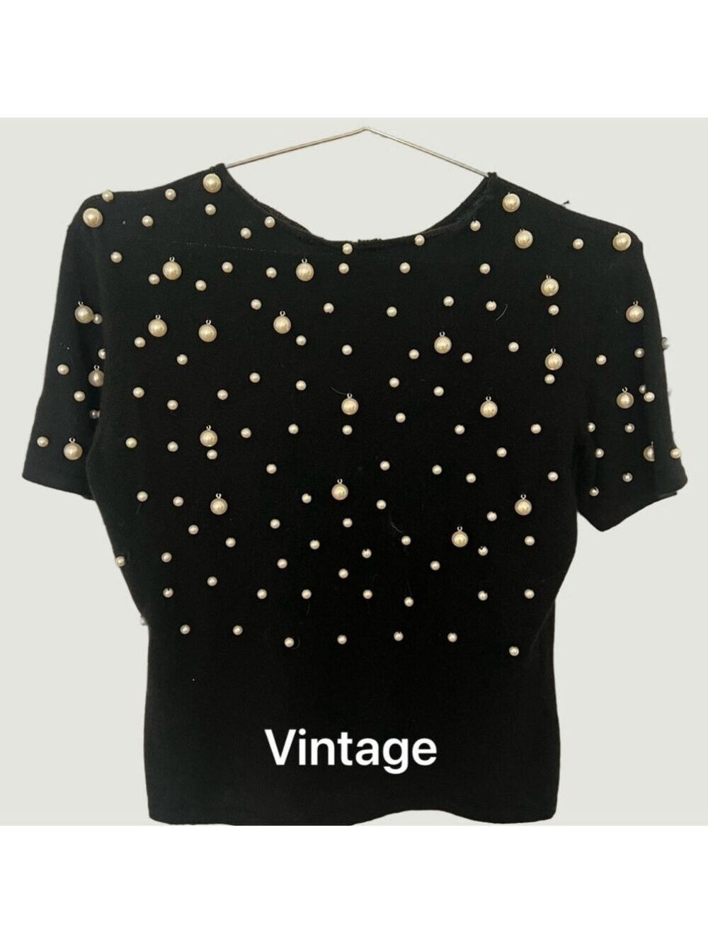 Vintage Black Pearl-Embellished Women's Top - Picture 1 of 2